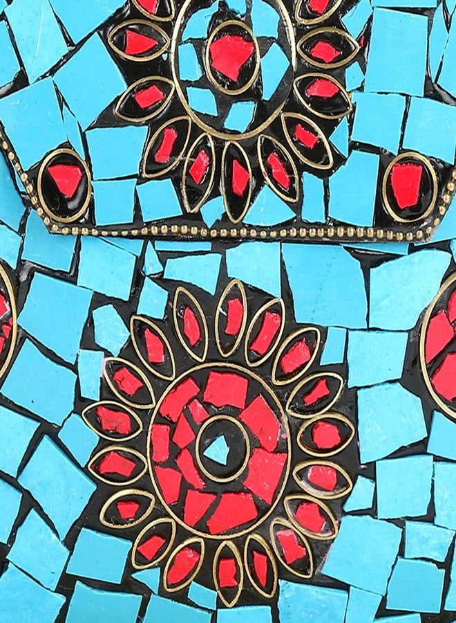 Voila Women's Sky Blue Chipped Stone Handmade Brass Clutch - Image 5
